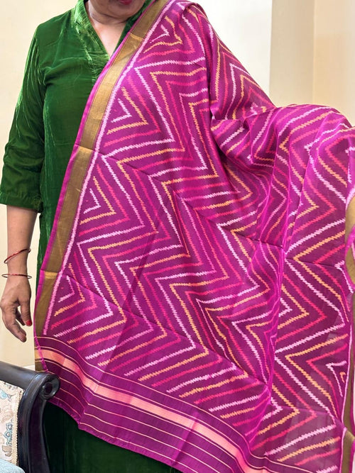 Magenta  handloom pure mulberry silk  Patola dupatta with geometrical pattern