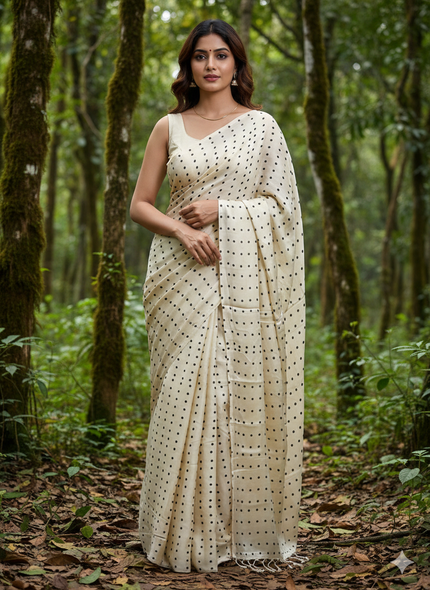Polka dot modal silk saree
