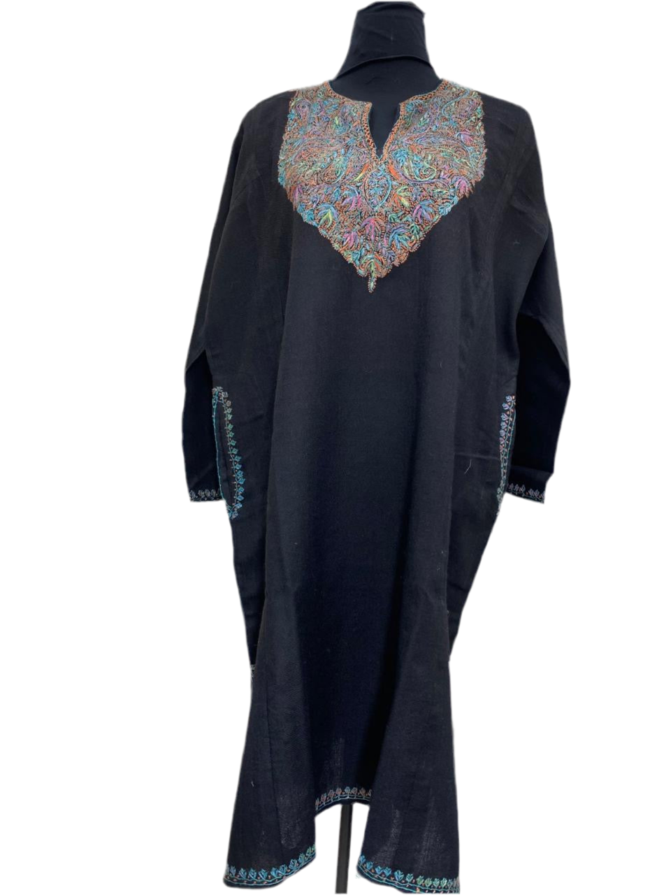 Black  - Sozni Embroidery Kashmiri Pure Wool Cheran