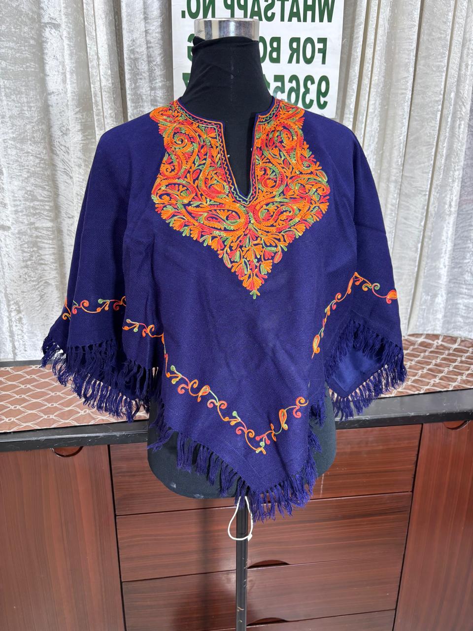 Kashmiri Aari Embroidered Woollen Poncho – | Handcrafted Heritage