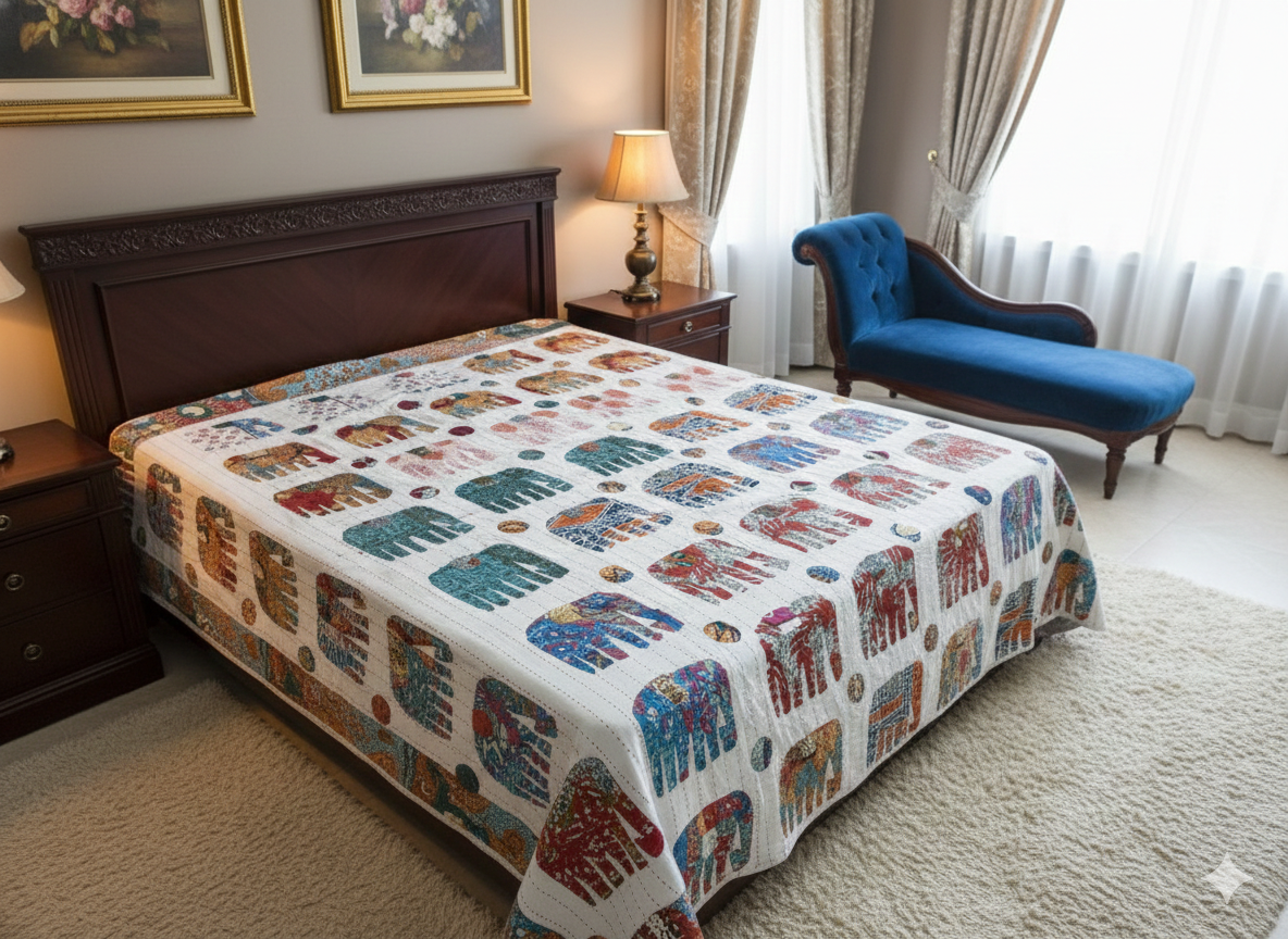 handloom cotton appliqué and kantha bedcovers