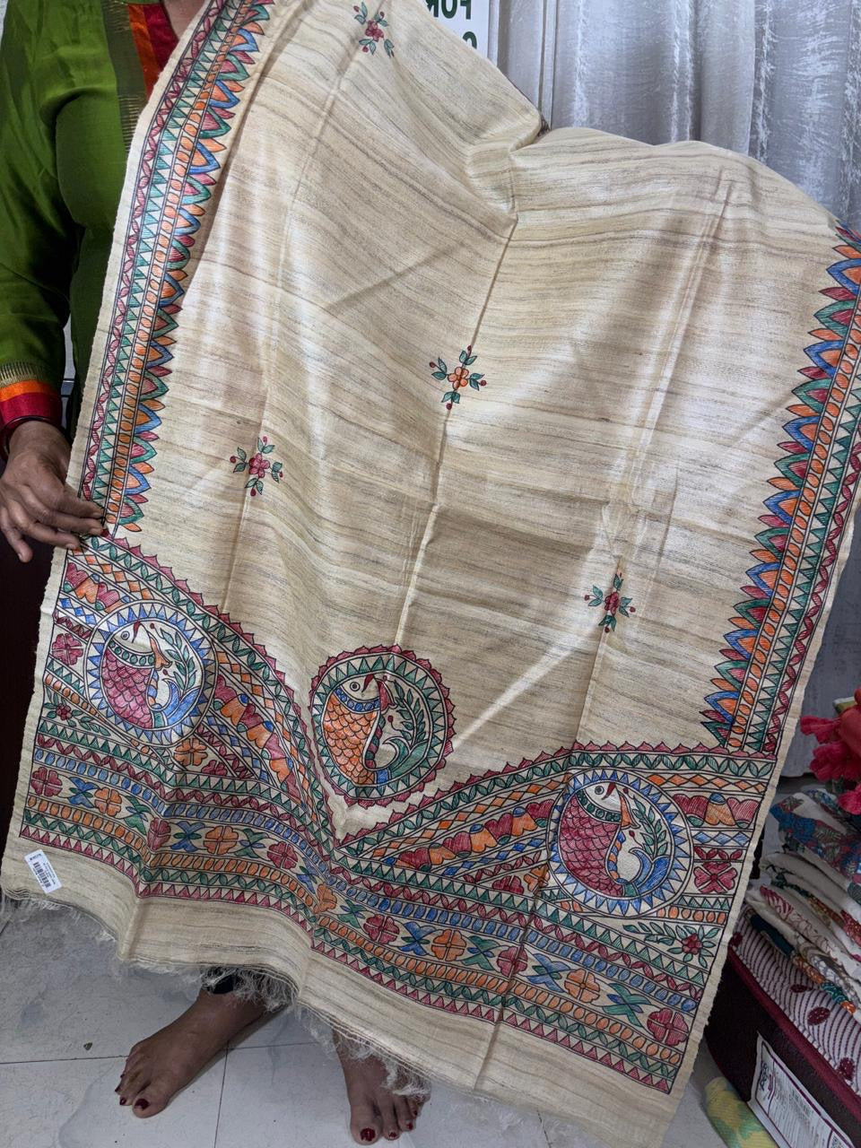 Handwoven Tussar Hand Painted Madhubani Dupatta