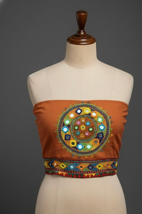 Mustard -LAMBANI EMBROIDERY HANDSPUN COTTON BLOUSE PIECE 05