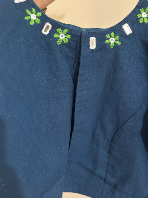 BLUE KUTCH MIRROR WORK KALA COTTON BLOUSE
