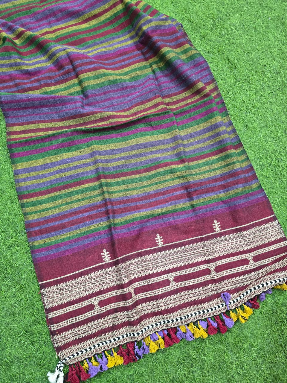 Kutch Bhujodi Weaving Handloom Organic Kala Cotton Stole with Tassels