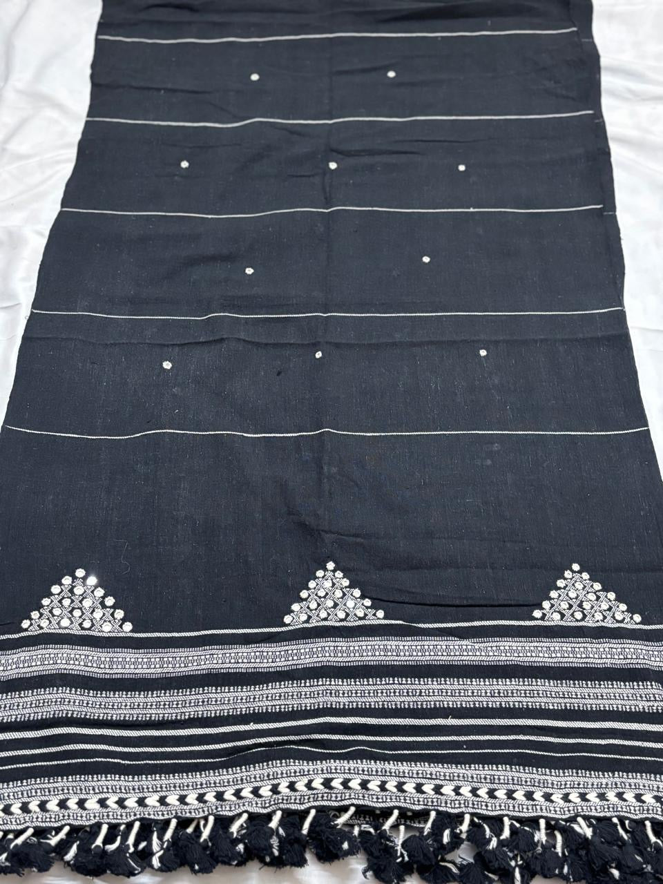 Kutch Weaving Handloom Organic Kala Cotton Stole with tassels