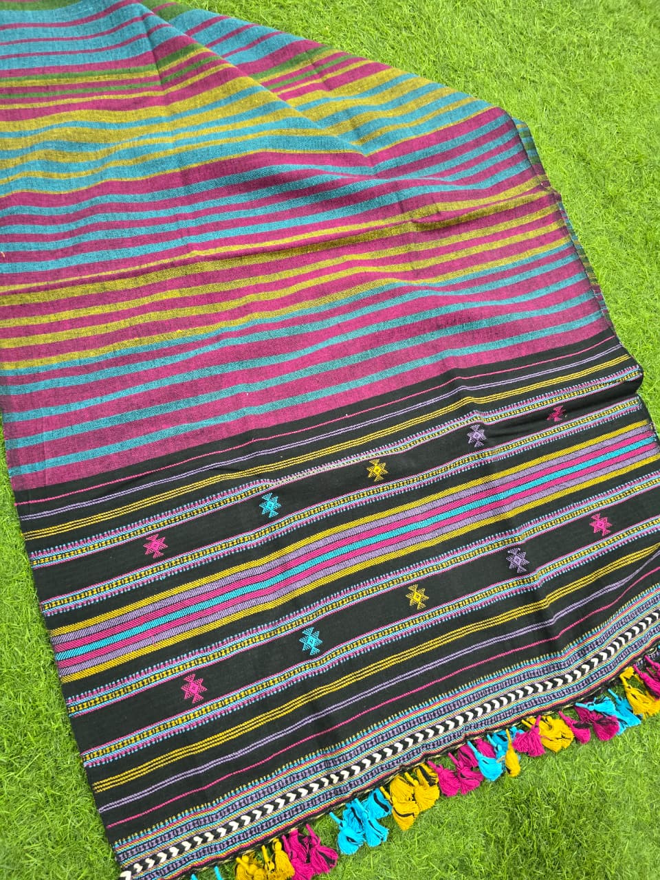 Kutch Bhujodi Weaving Handloom Organic Kala Cotton Stole with Tassels