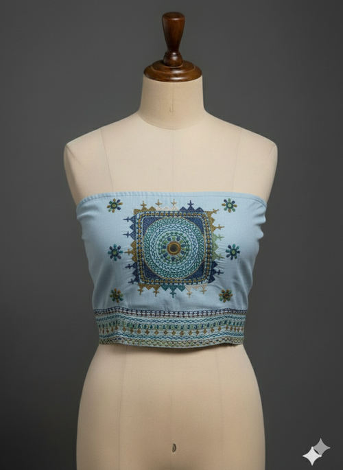 Sky blue -LAMBANI EMBROIDERY HANDSPUN COTTON BLOUSE PIECE 03