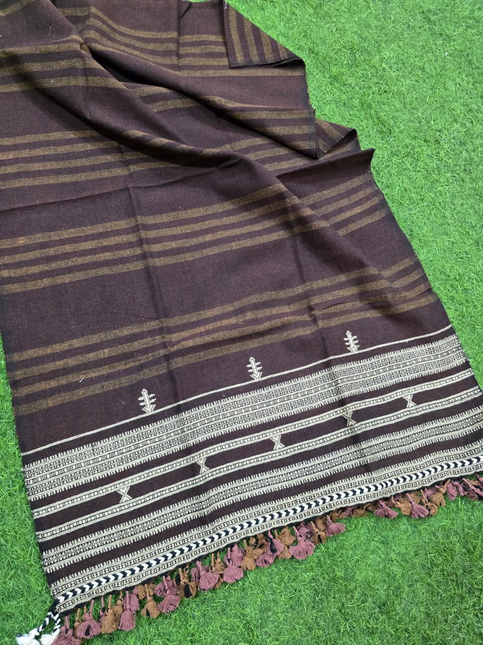 Kutch Bhujodi Weaving Handloom Organic Kala Cotton Stole with Tassels
