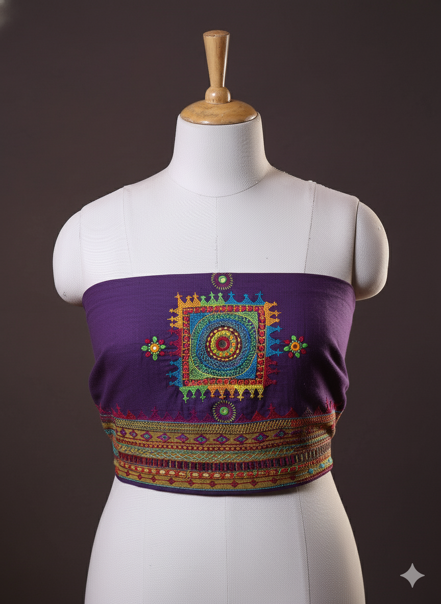 Purple - LAMBANI EMBROIDERY HANDSPUN COTTON BLOUSE PIECE 08