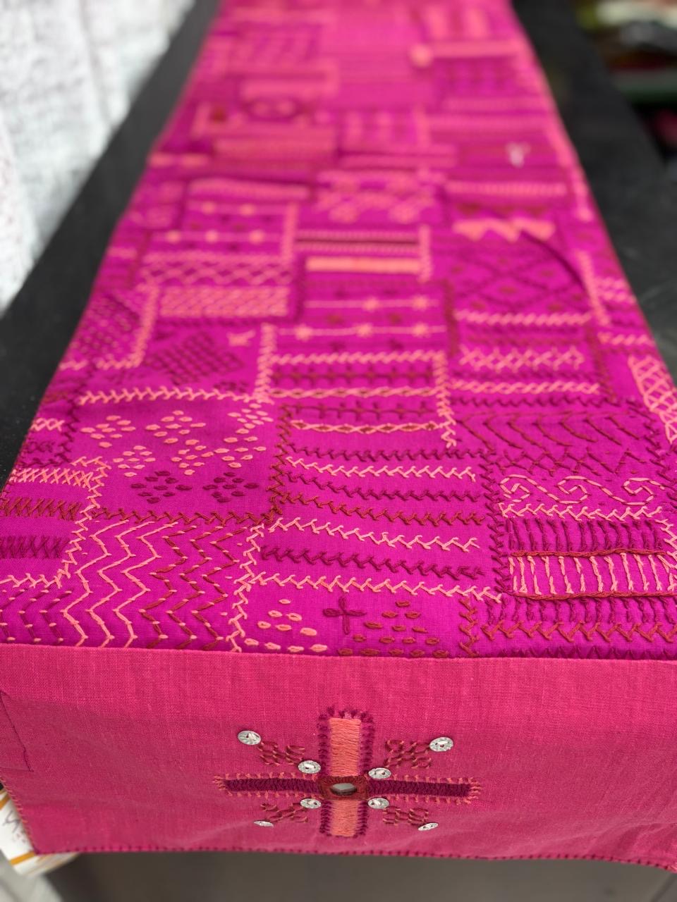 Lambani hand embroidered table runner - length 47 inches * 12.5inches wide Pink