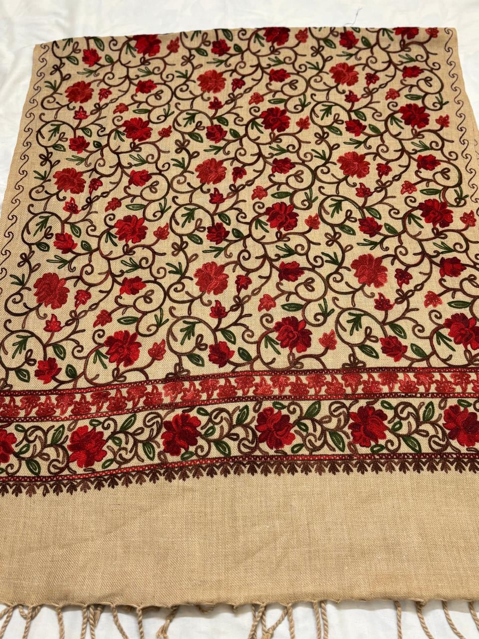 Kashmiri Aari embroidered semi pashmina stole