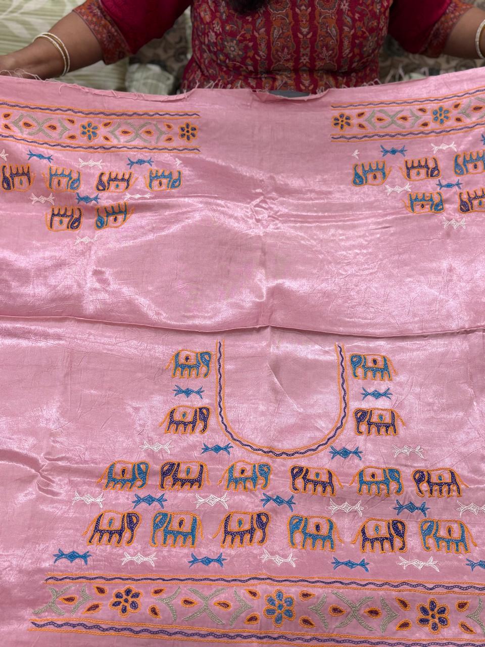 AHIR HAND EMBROIDERY KUTCH MIRROR WORK MASHRU SILK BLOUSE PIECE