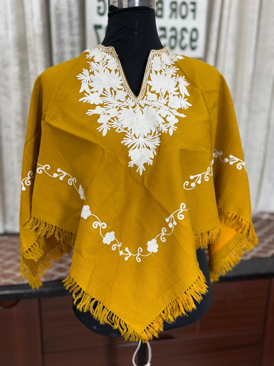 Kashmiri Aari Embroidered Woollen Poncho – | Handcrafted Heritage