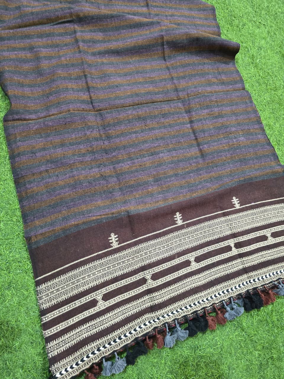 Kutch Bhujodi Weaving Handloom Organic Kala Cotton Stole with Tassels