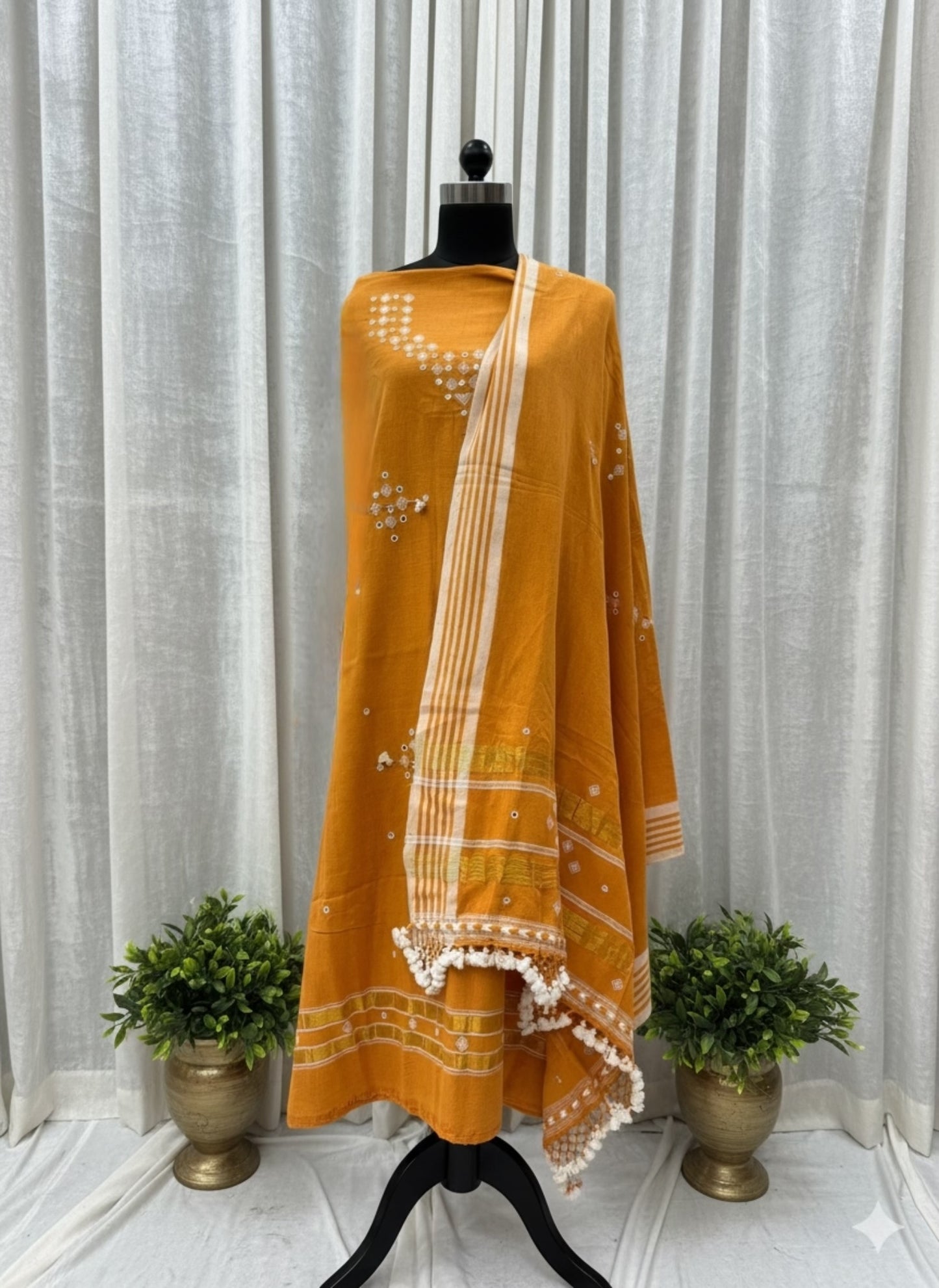 3PC ORGANIC KALA COTTON PURE HANDLOOM FULL WORK SUIT MATERIAL SET
