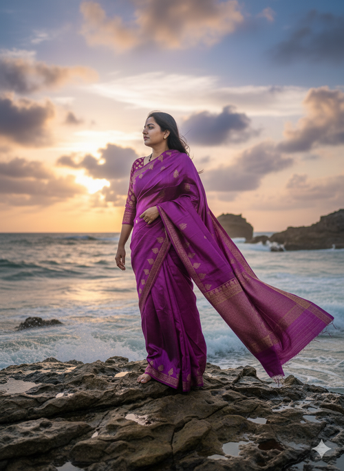 Pure raw  silk Benarsi wine saree