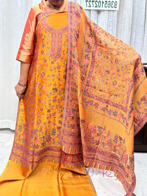 Kashmiri Kani Silk Suit Set Mustard yellow 05