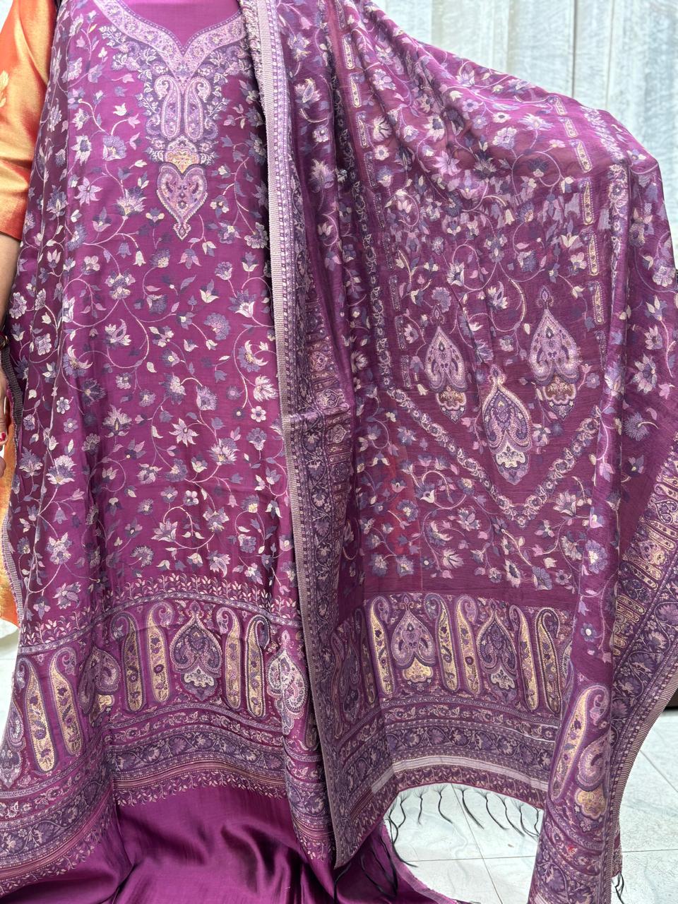 Kashmiri Kani Silk Suit Set purple 06