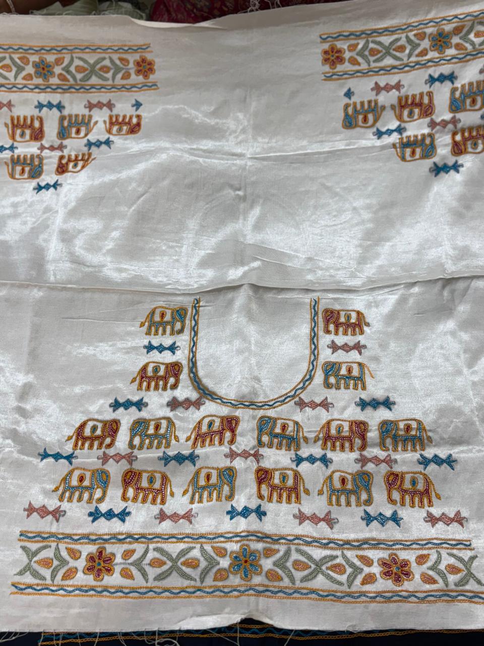 AHIR HAND EMBROIDERY KUTCH MIRROR WORK MASHRU SILK BLOUSE PIECE