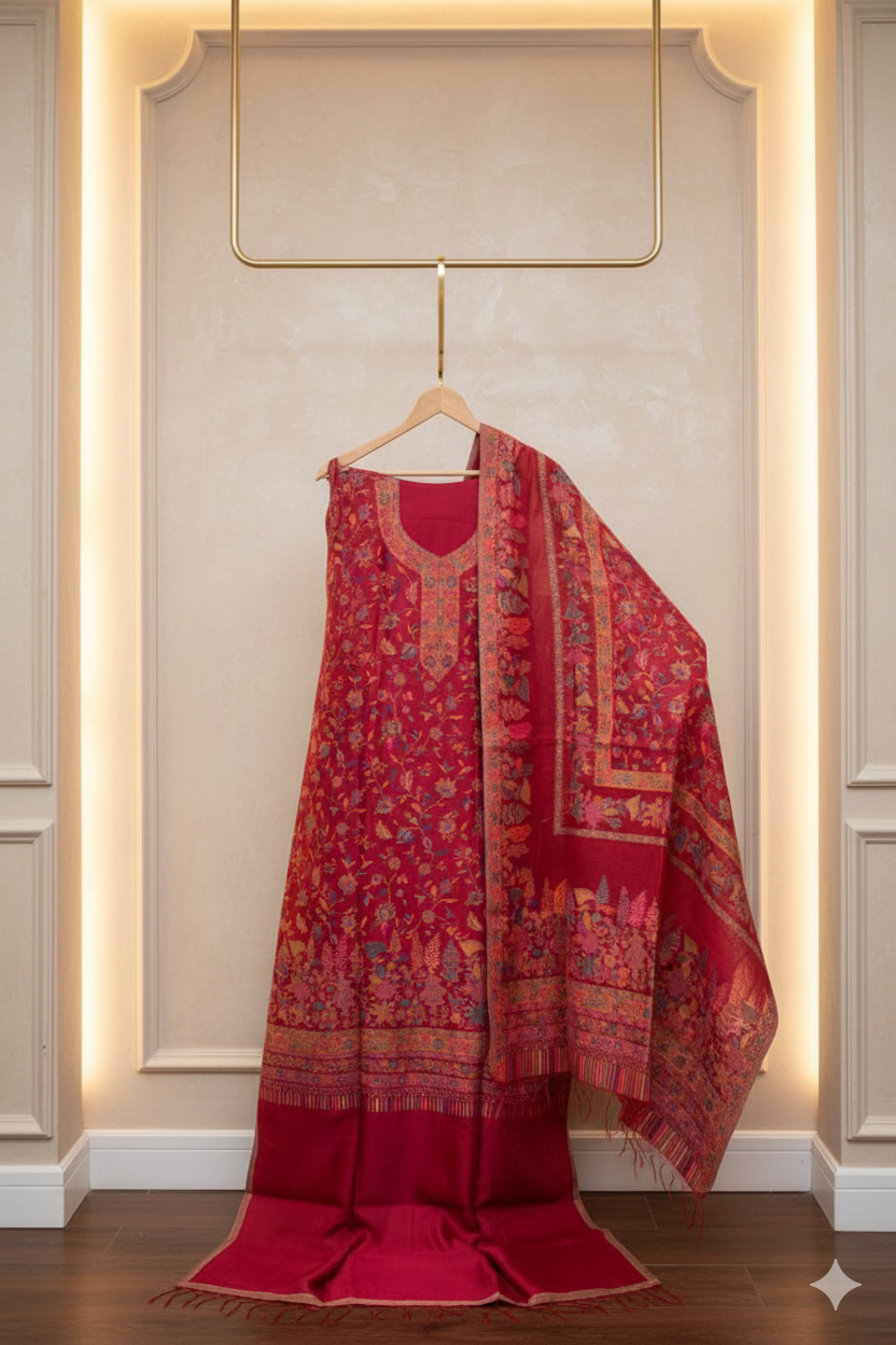 Kashmiri Kani Silk Suit Set red 03
