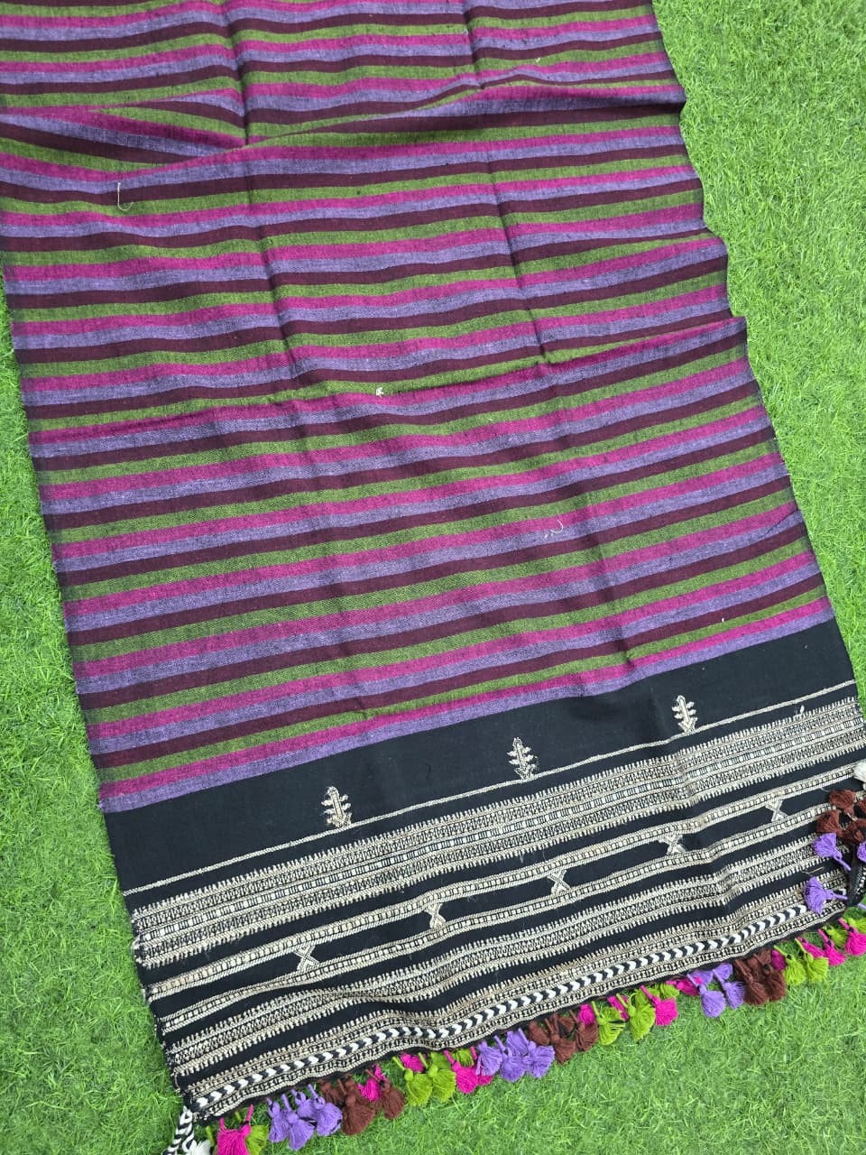 Kutch Bhujodi Weaving Handloom Organic Kala Cotton Stole with Tassels