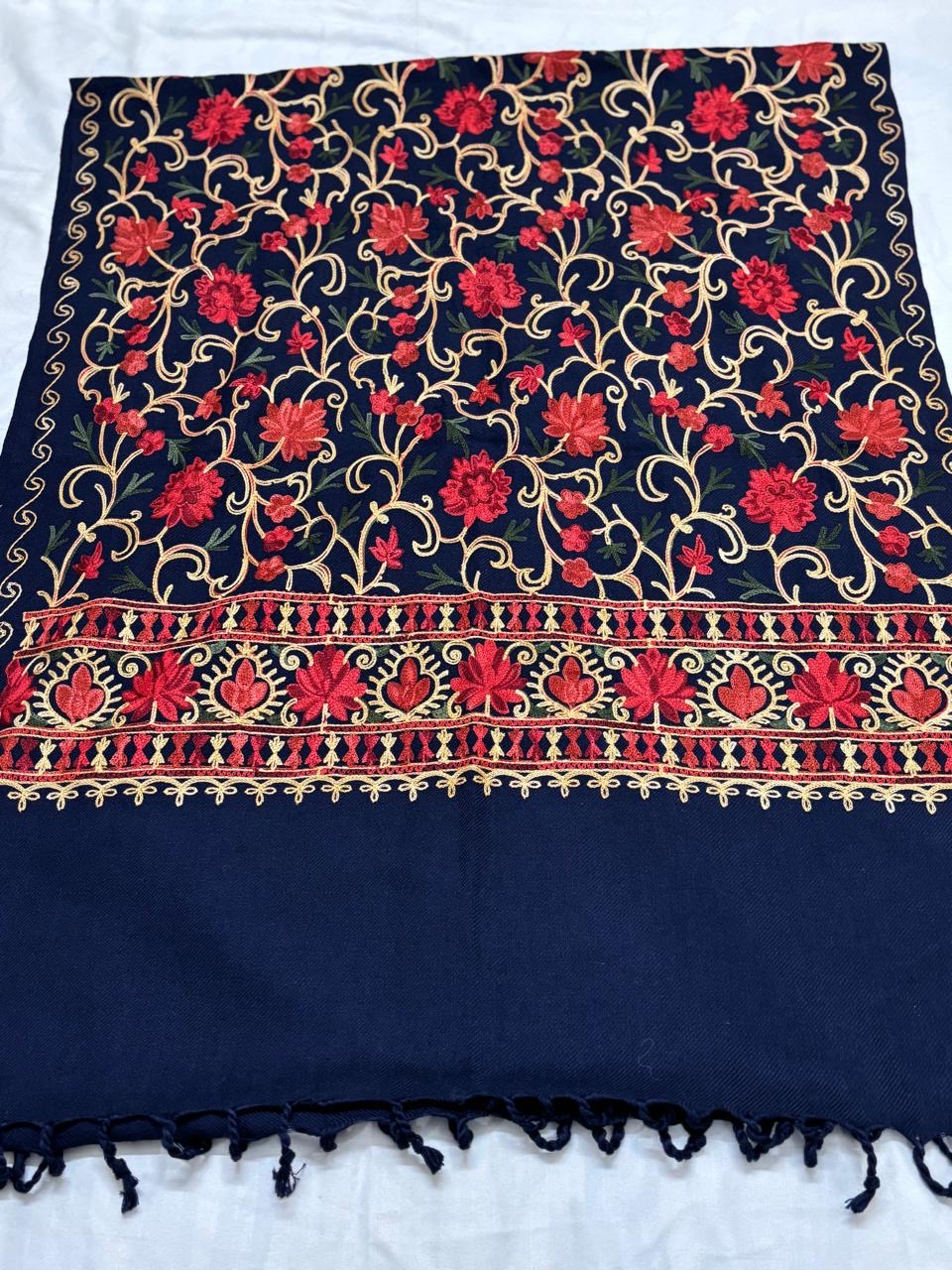 Kashmiri Aari embroidered semi pashmina stole