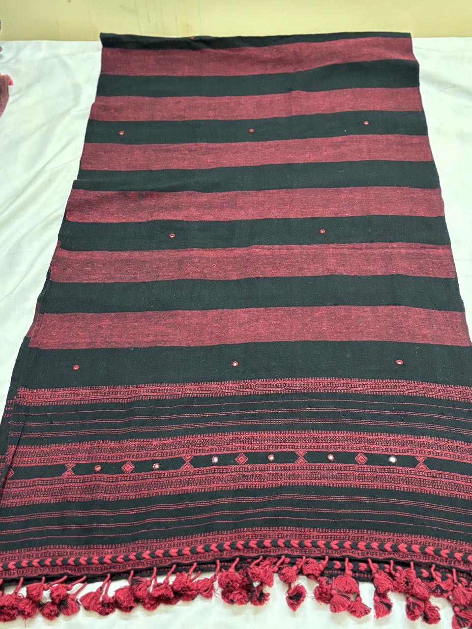 Kutch Weaving Handloom Organic Kala Cotton Stole with tassels