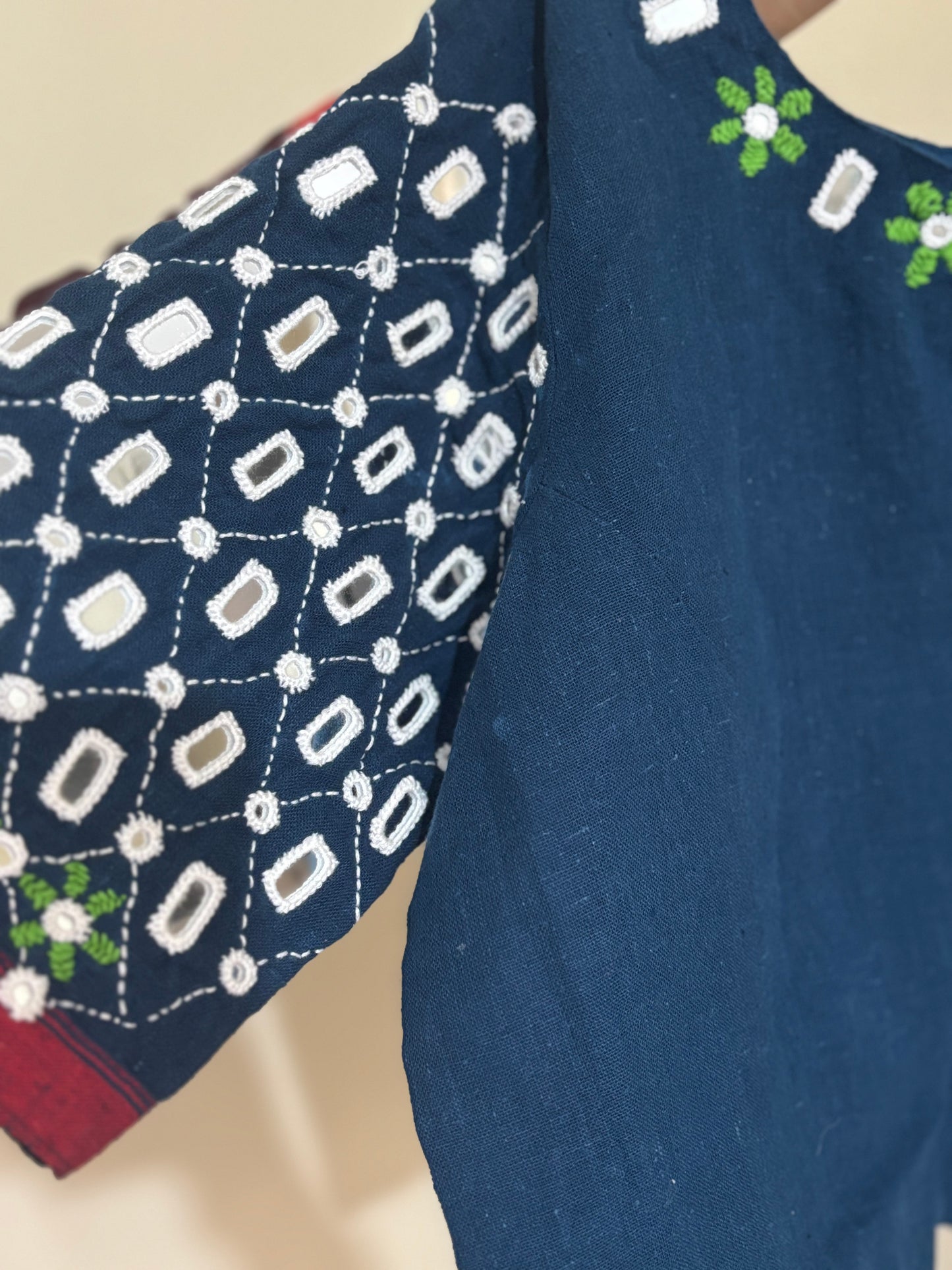 BLUE KUTCH MIRROR WORK KALA COTTON BLOUSE