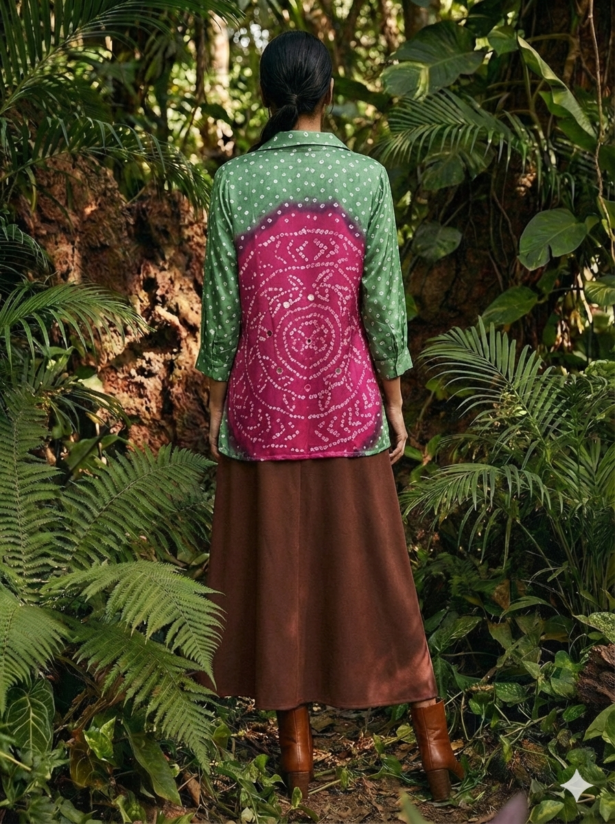 Kutchi Hand done Bandhani with mirror Modal Shirt