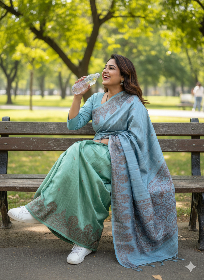 Pure raw  silk Benarsi dual tone  saree