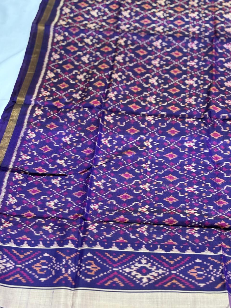 Purple handloom pure mulberry silk Patola dupatta with hathi motif