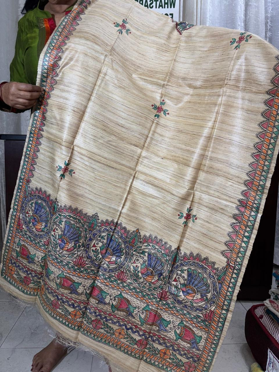 Handwoven Tussar Hand Painted Madhubani Dupatta