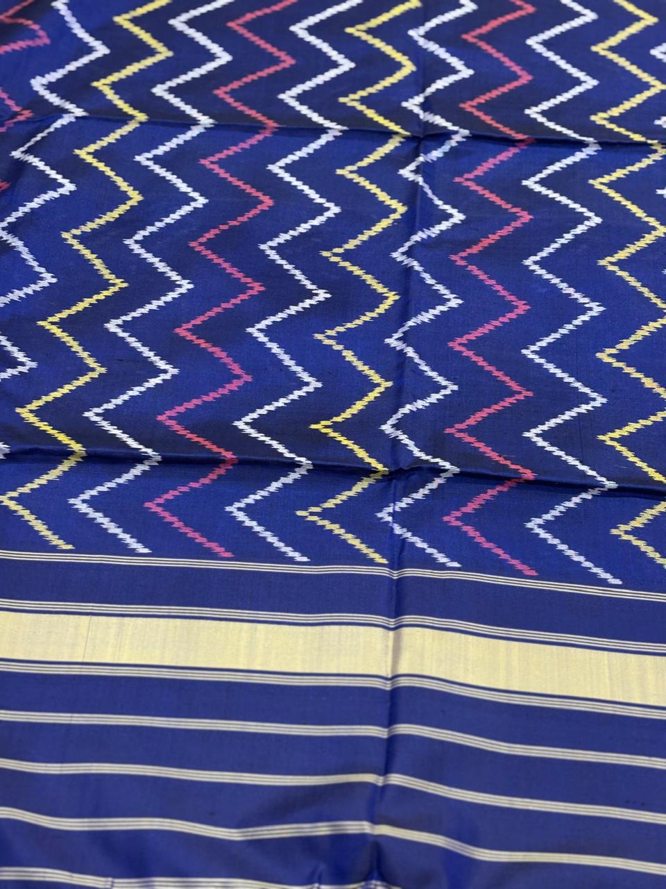 Blue handloom pure mulberry silk Patola dupatta with geometrical pattern