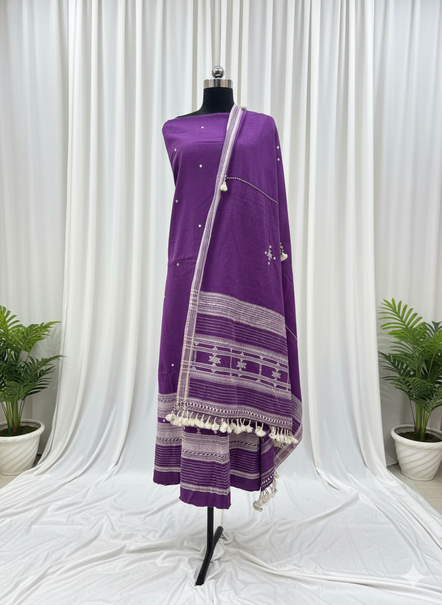 3PC ORGANIC KALA COTTON PURE HANDLOOM FULL WORK SUIT MATERIAL SET