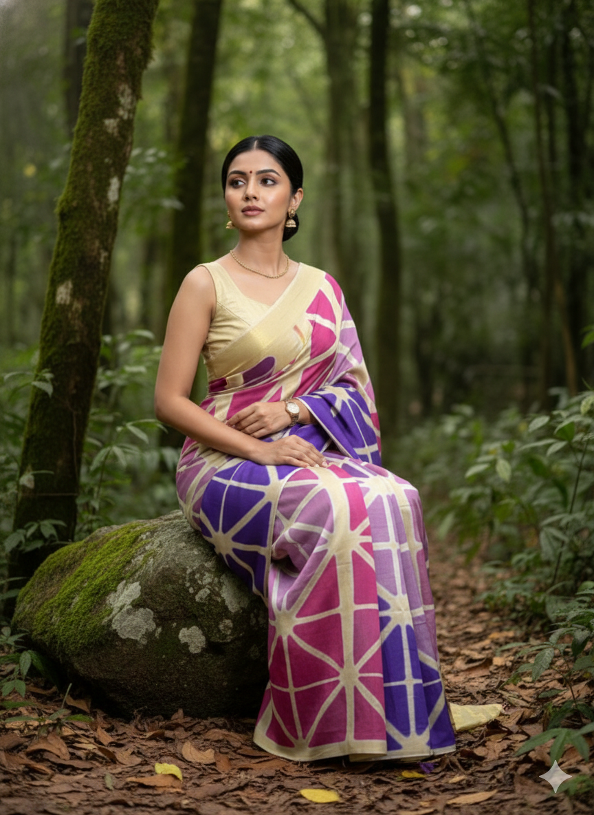 Clamp dyed modal silk saree