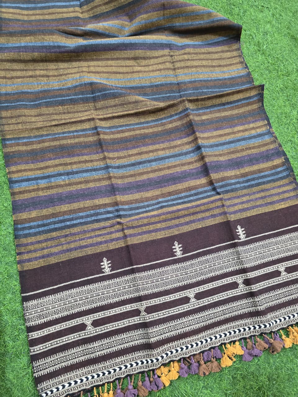 Kutch Bhujodi Weaving Handloom Organic Kala Cotton Stole with Tassels