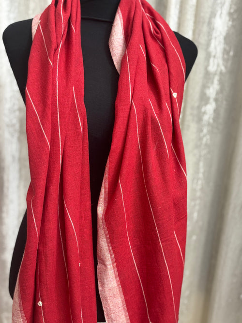 Red Kutch Bhujodi Weaving Handloom Organic Kala Cotton Stole with Tassels 1