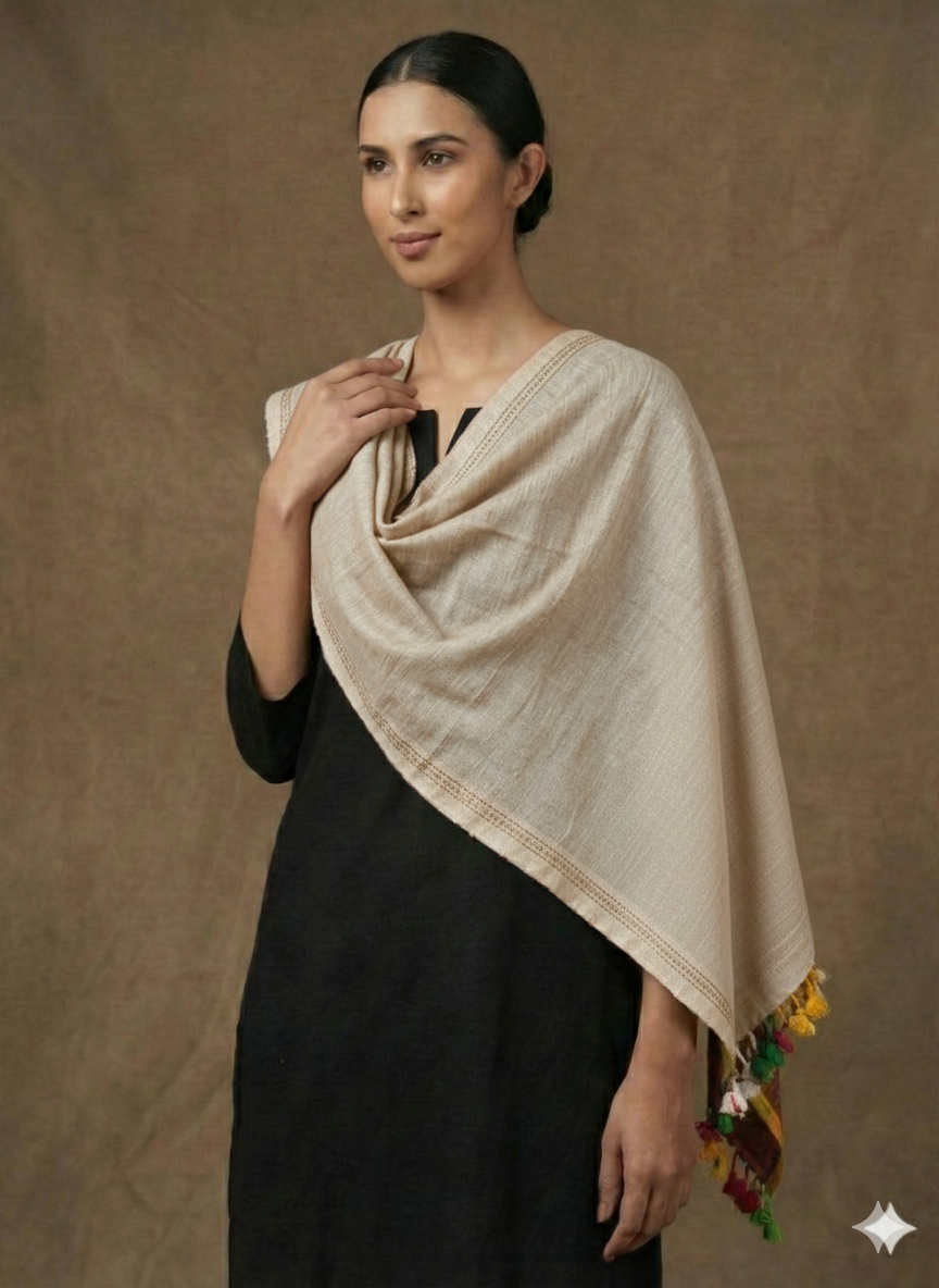 Handwoven woollen pure tussar and wool kutch weaving stole
