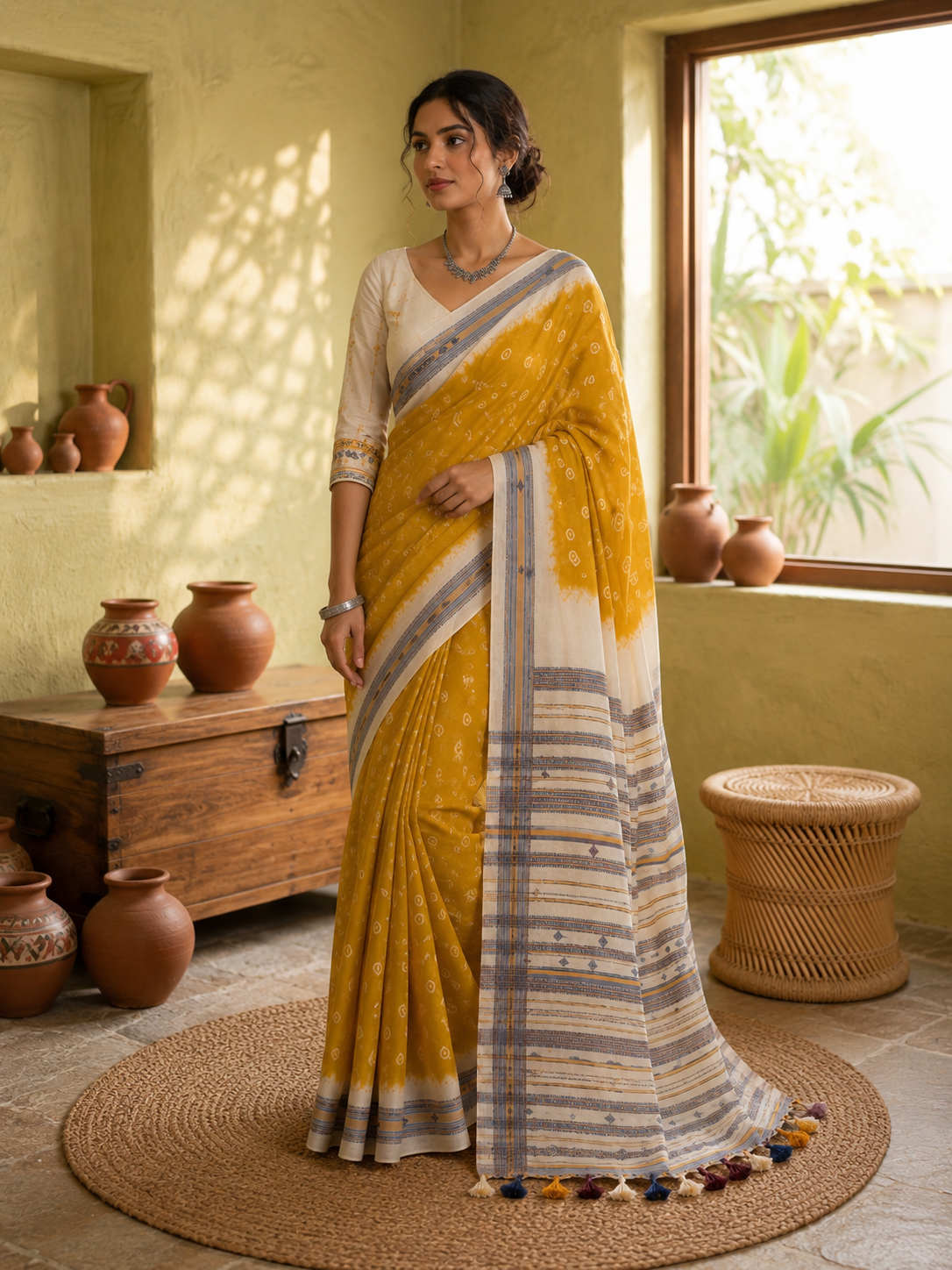 MUSTARD: ORGANIC SOFT COTTON BHUJODI HANDLOOM SAREE