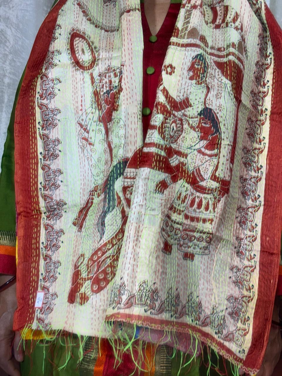 MULTICOLOR - PATCHWORK REVERSIBLE SILK BENGAL HAND KANTHA STITCH STOLE