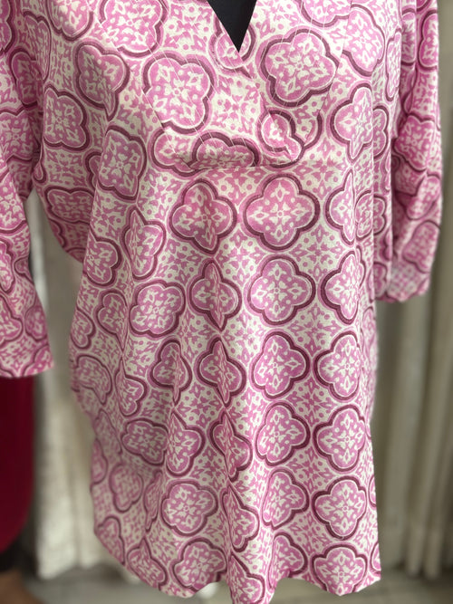 Pure cotton hand blocked summer short Kurtis