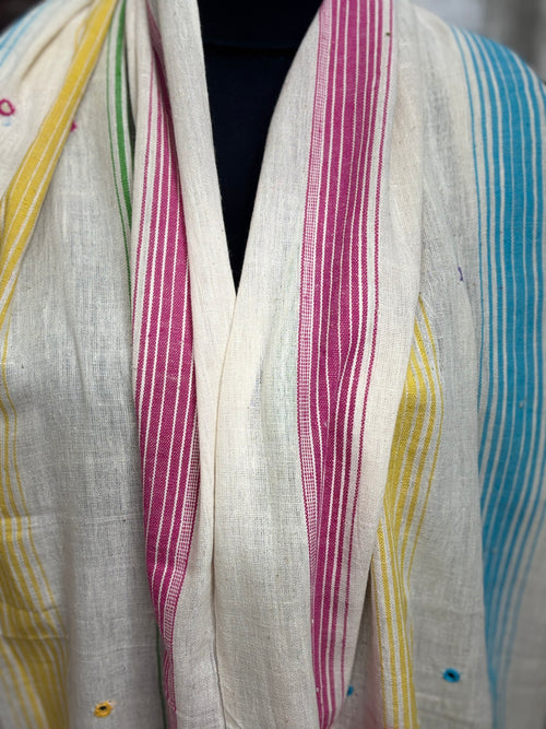 Rainbow Kutch Bhujodi Weaving Handloom Organic Kala Cotton Stole with Tassels 1