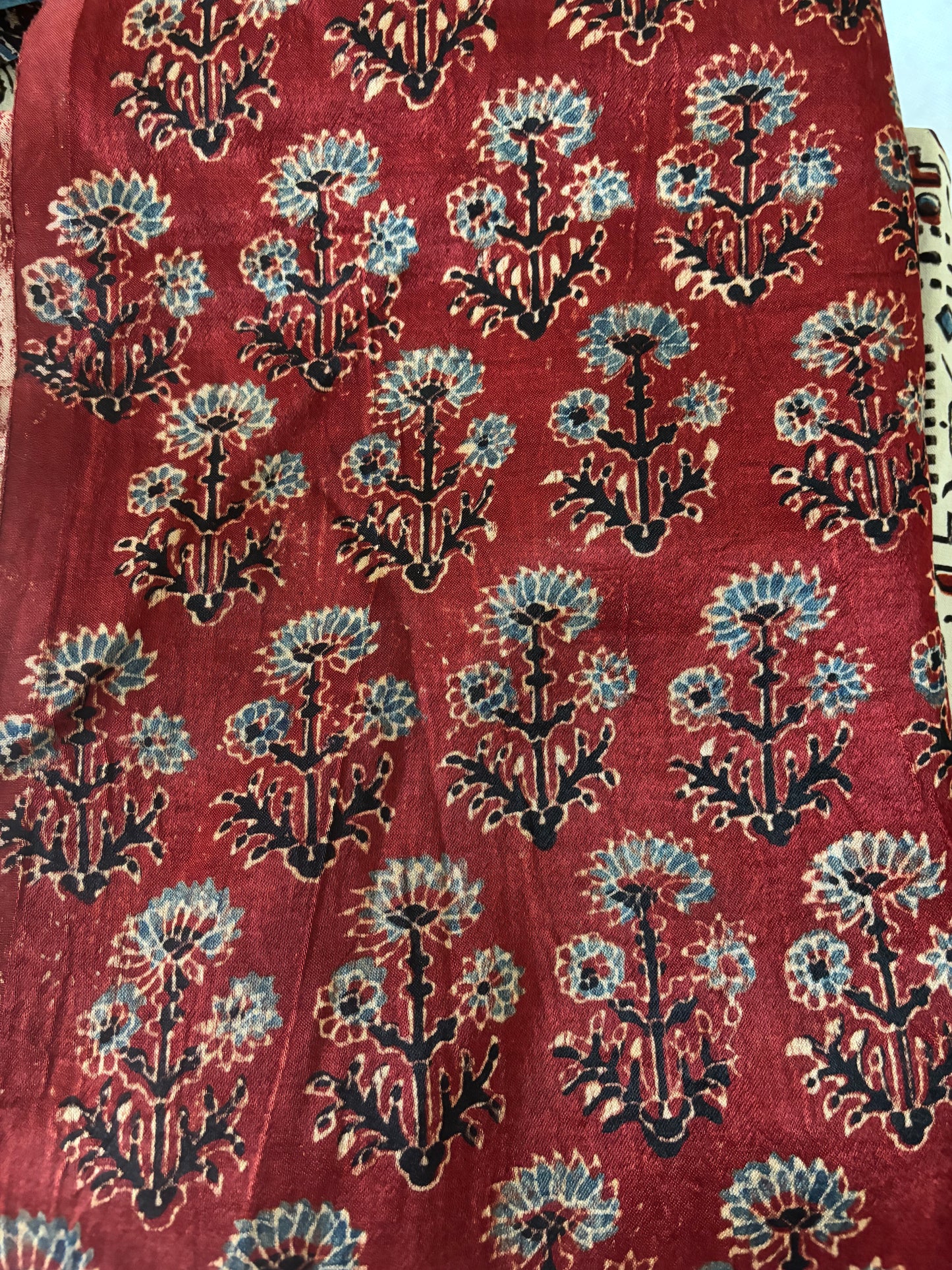 Natural dyed Mashru silk Ajrakh fabric 7