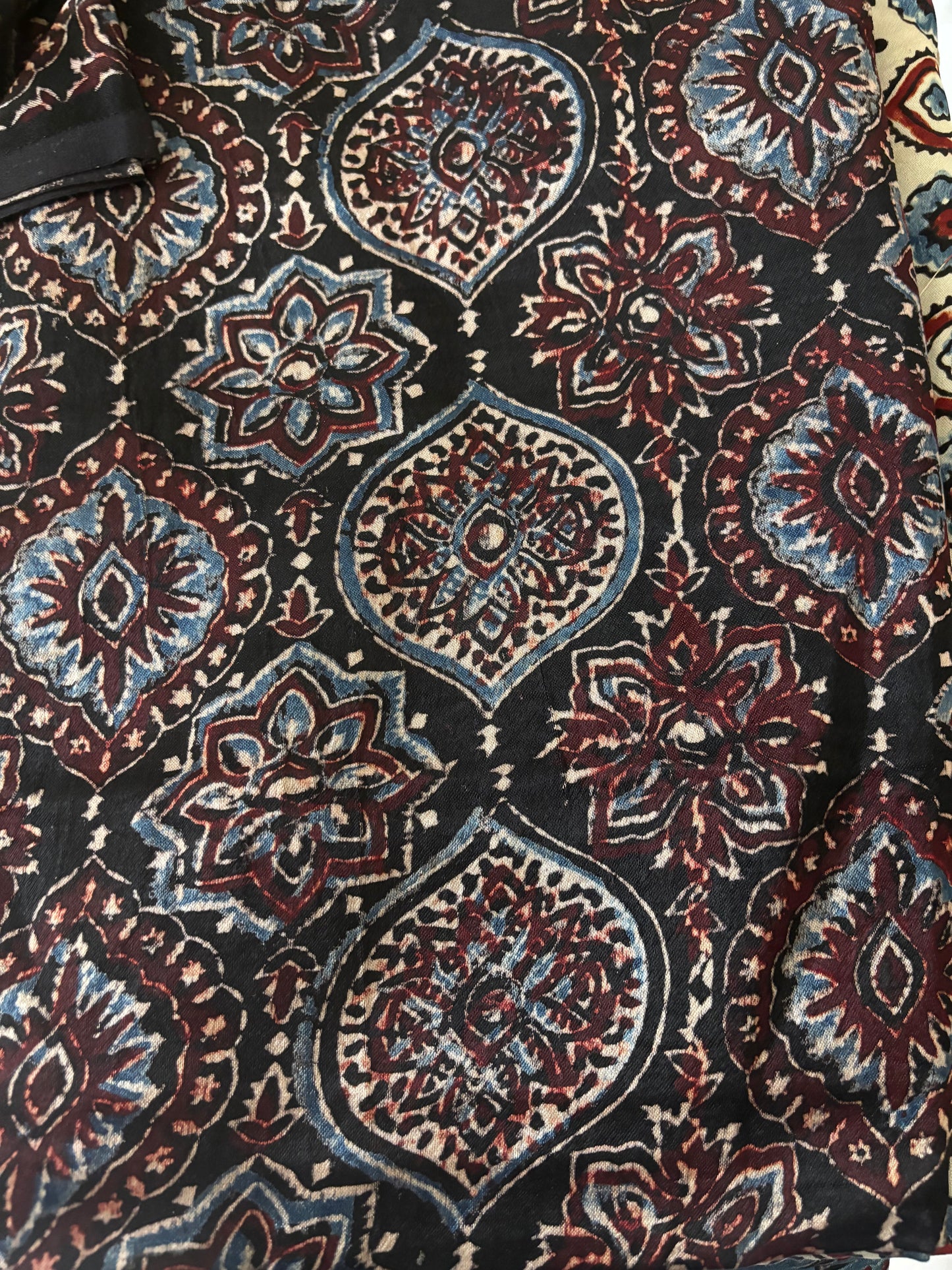 Natural dyed Mashru silk Ajrakh fabric 1