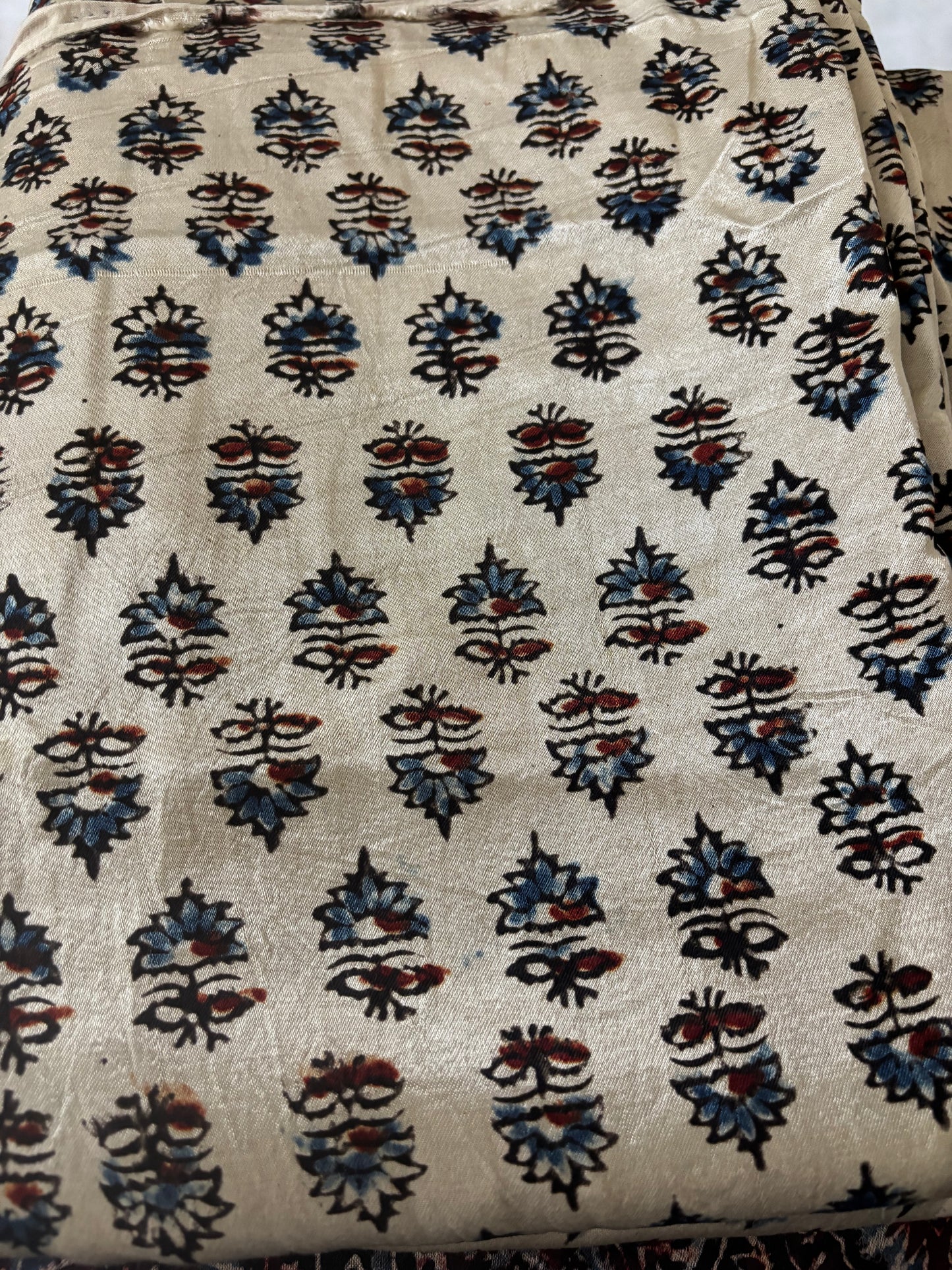 Natural dyed Mashru silk Ajrakh fabric 4