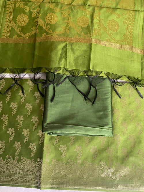 Banarsee Salwar Kameez Semi Katan Silk Fabric With Dupatta - Mint green