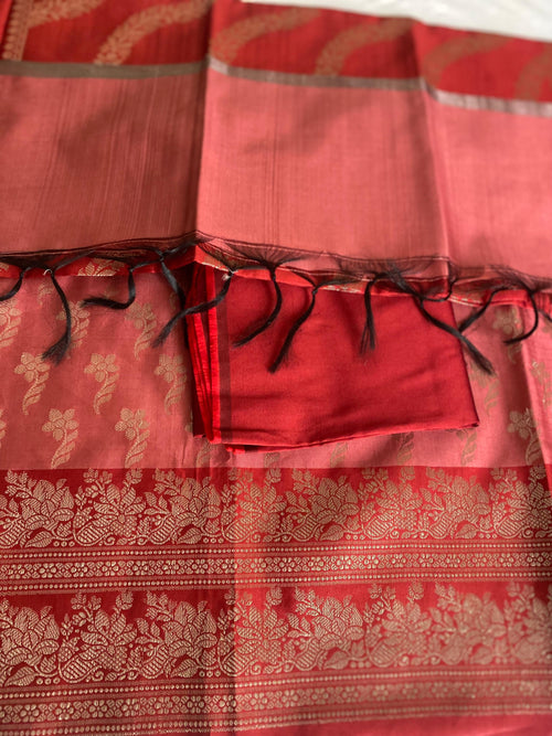 Banarsee Salwar Kameez Semi Katan Silk Fabric With Dupatta - Red