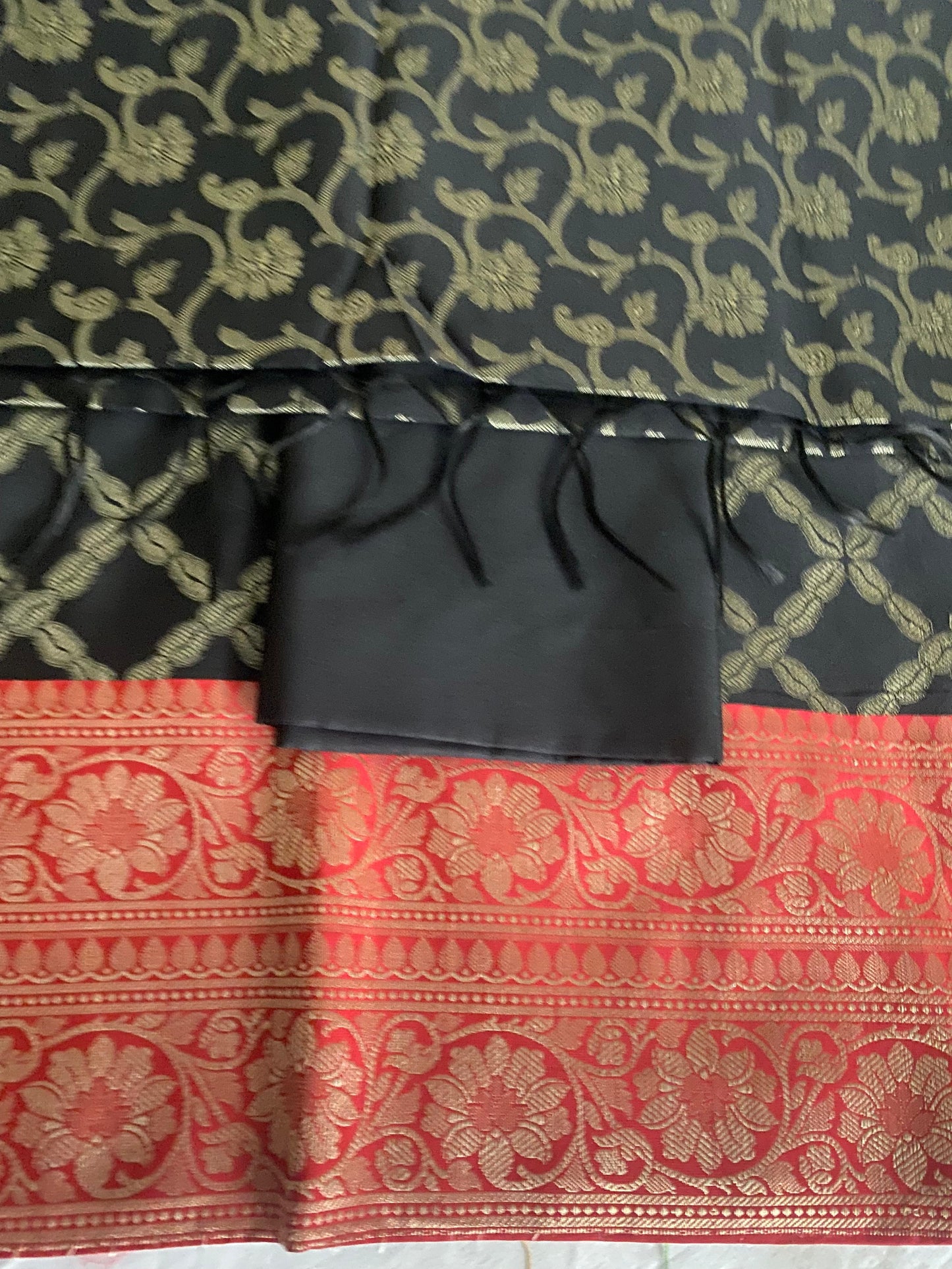 Banarsee Salwar Kameez Semi Katan Silk Fabric With Dupatta - Black and red