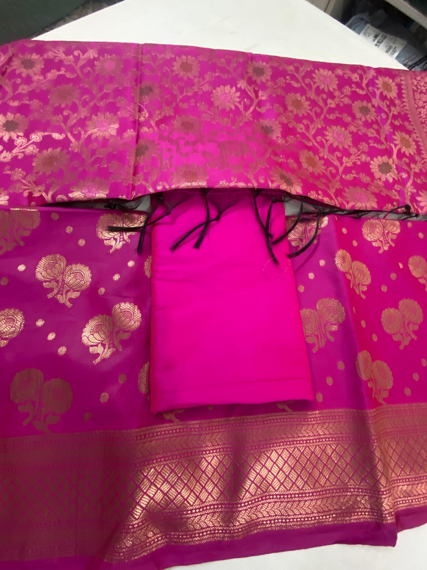 Banarsee Salwar Kameez Semi Katan Silk Fabric With Dupatta - pink